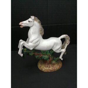 White Porcelain Italian Horse Figurine Statue Vintage Signed KB